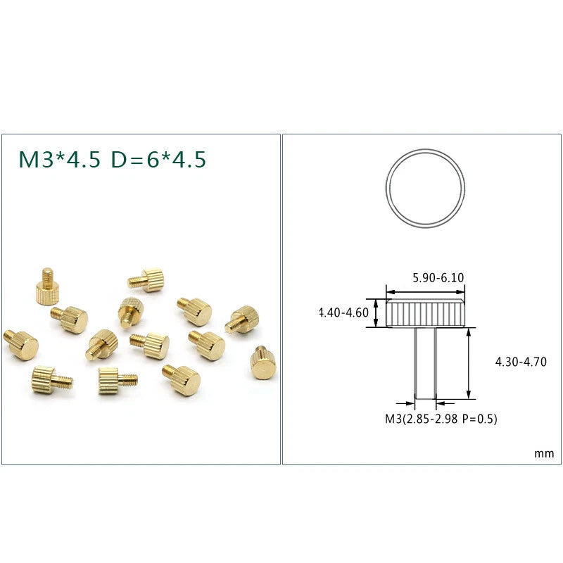 M3 M5 Brass Thumb Screws 4.5/6/10mm Length Knurled Grip Equipment Adjustment