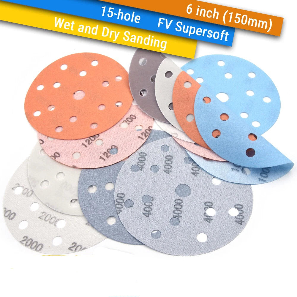 150mm 15 Hole 600~5000 Grit Wet/Dry Sanding Discs 5Inch Sandpaper Hook&Loop Pads
