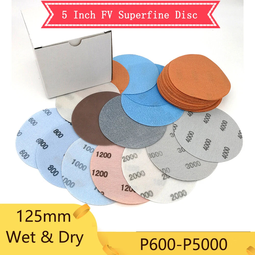 5" 6" Wet & Dry Sanding Discs Orbital Sander Sandpaper Pads Hook Loop P600-P5000