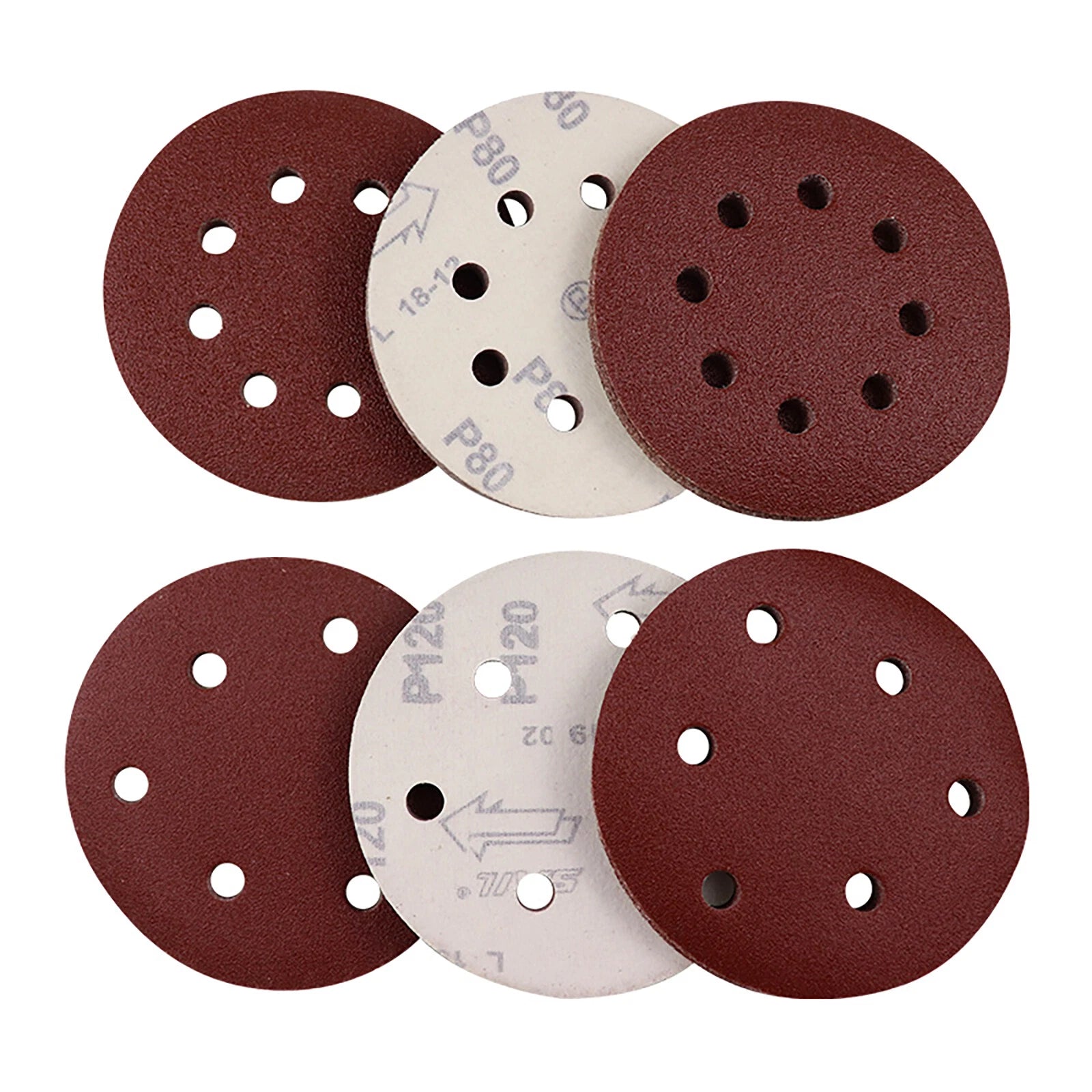 5 Inch 125mm 6 Holes Red Sandpaper Sanding Discs Grinding Polishing 40-180 Grit