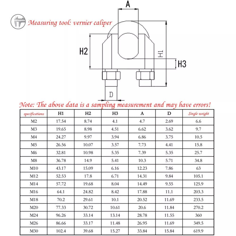 A2 Stainless Steel Wire Rope Grips Clamps U Bolts Heavy Duty Steel Metal M2 - M20 10Pcs - HomeDIYer