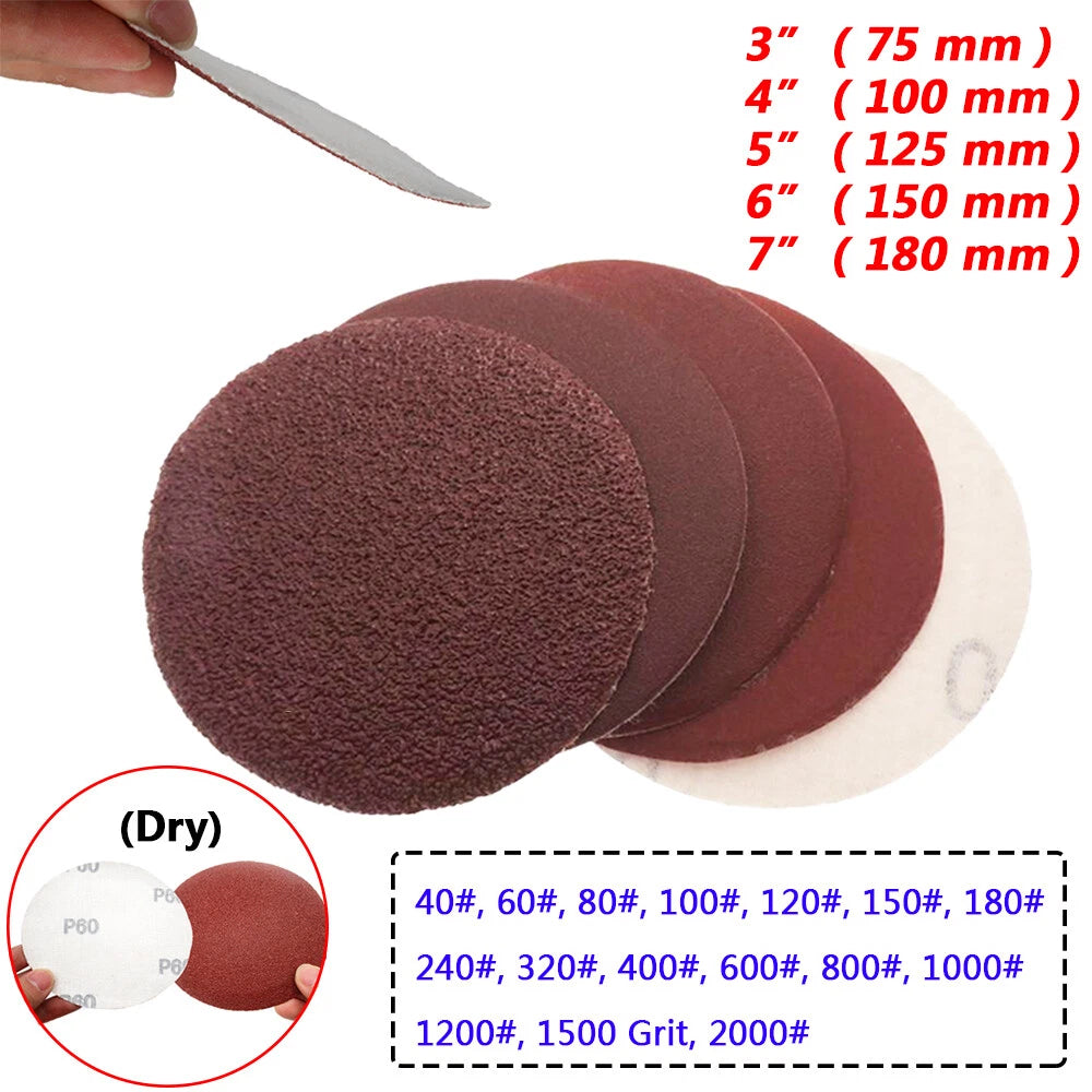 Dry 75/100/125/150 mm Red Abrasive Sanding Disc Hook Loop Sandpaper Grit 40-2000