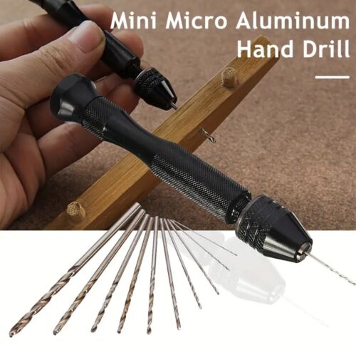 Mini hand drill with 10 twist drill bit set - wood model making PCB jewelry crafting - HomeDIYer