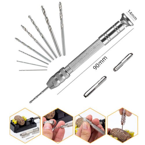 Mini hand drill with 10 twist drill bit set - wood model making PCB jewelry crafting - HomeDIYer