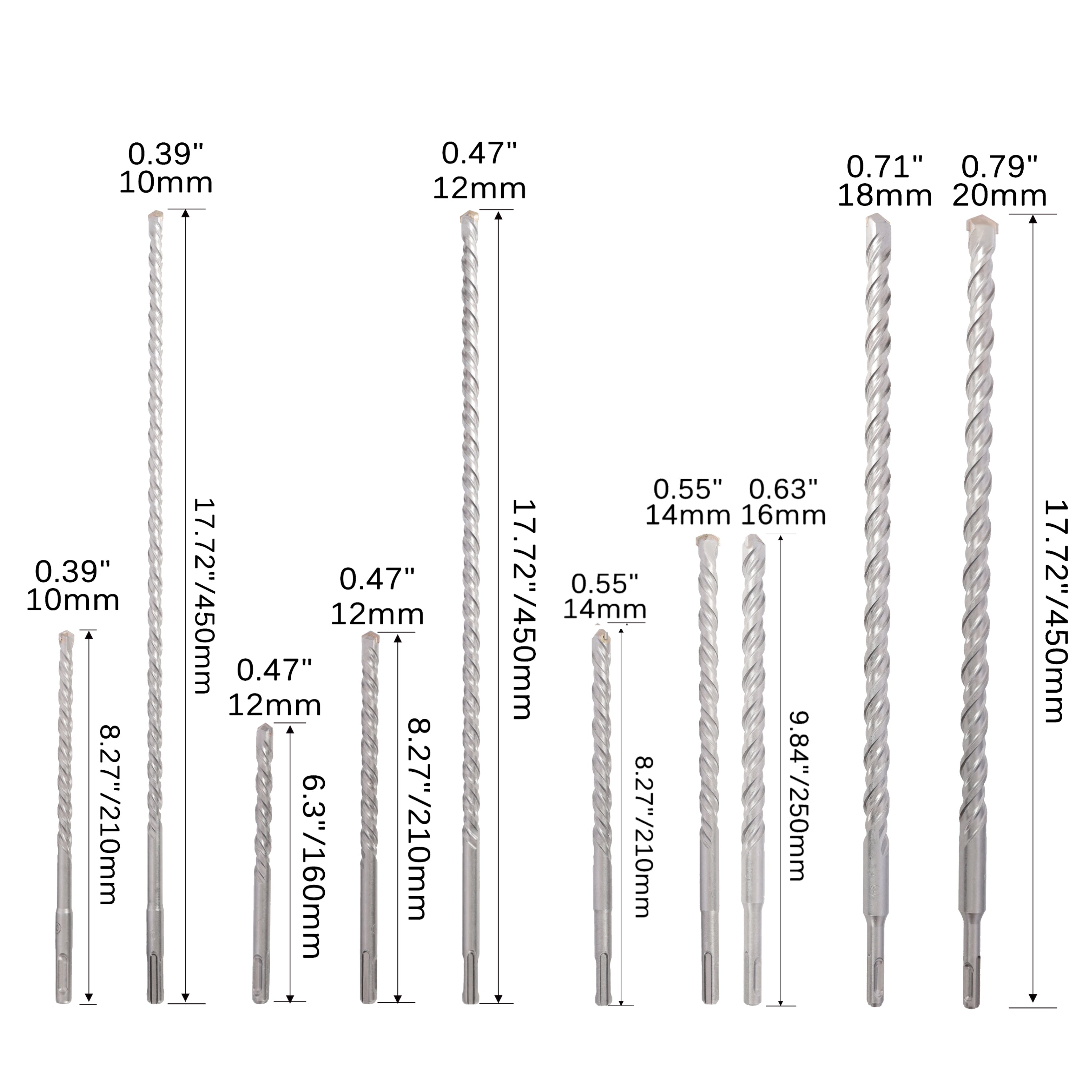 20‑Piece SDS Plus Hammer Drill Bit Set — Carbide Tipped, for Concrete, Stone & Brick, Blue Case