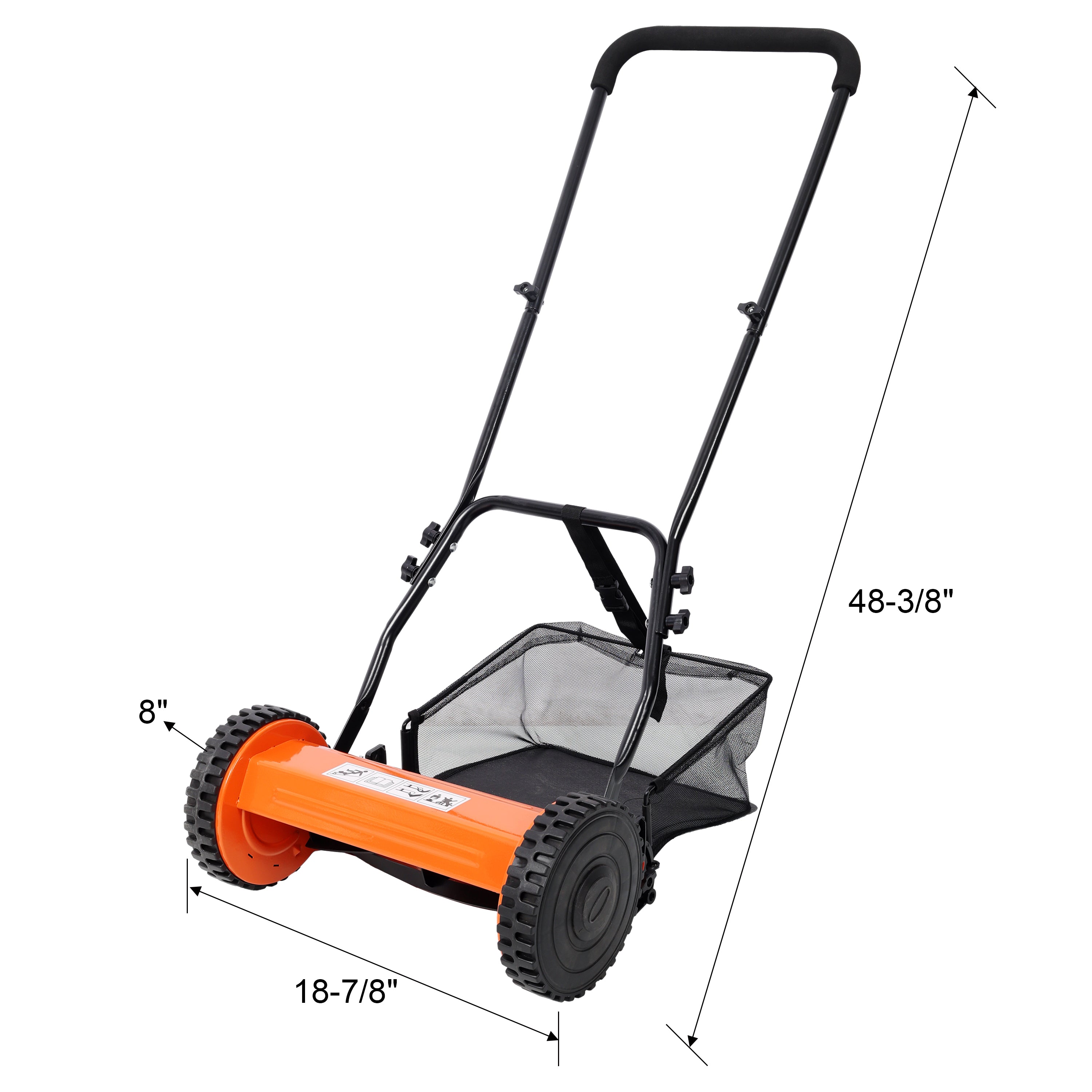 14-Inch 5-Blade Push Reel Lawn Mower with Grass Catcher, ORANGE COLOR