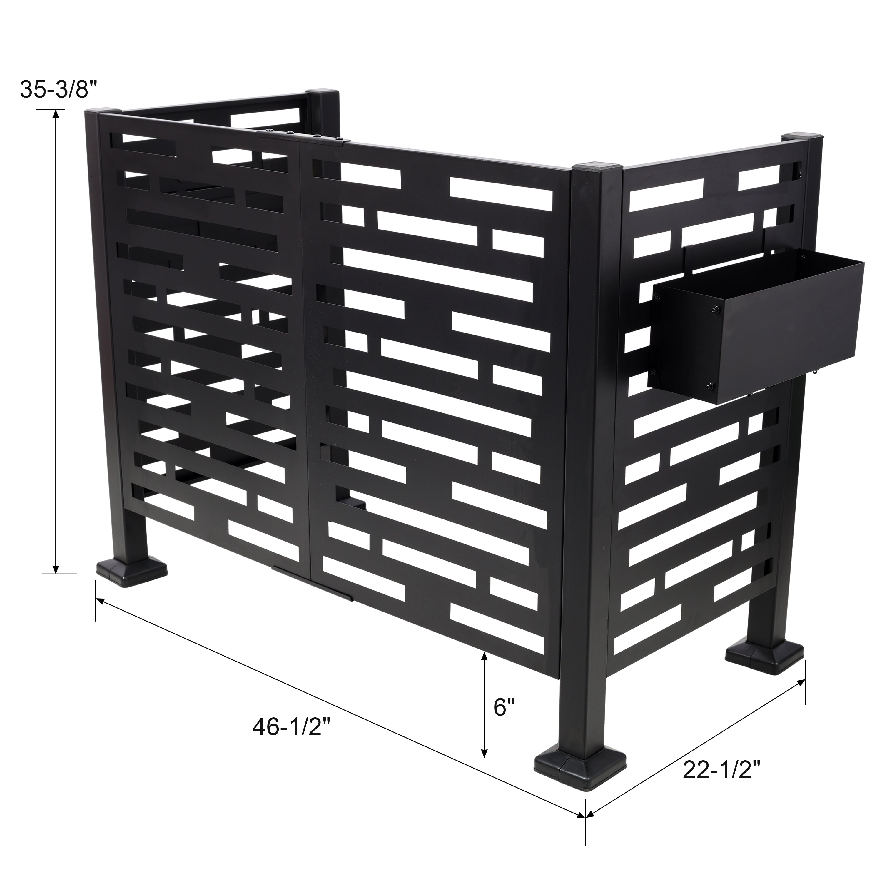 4 x 2 FT Metal Privacy Fence with Planter Boxes — AC Unit & Trash Can Screen, Black