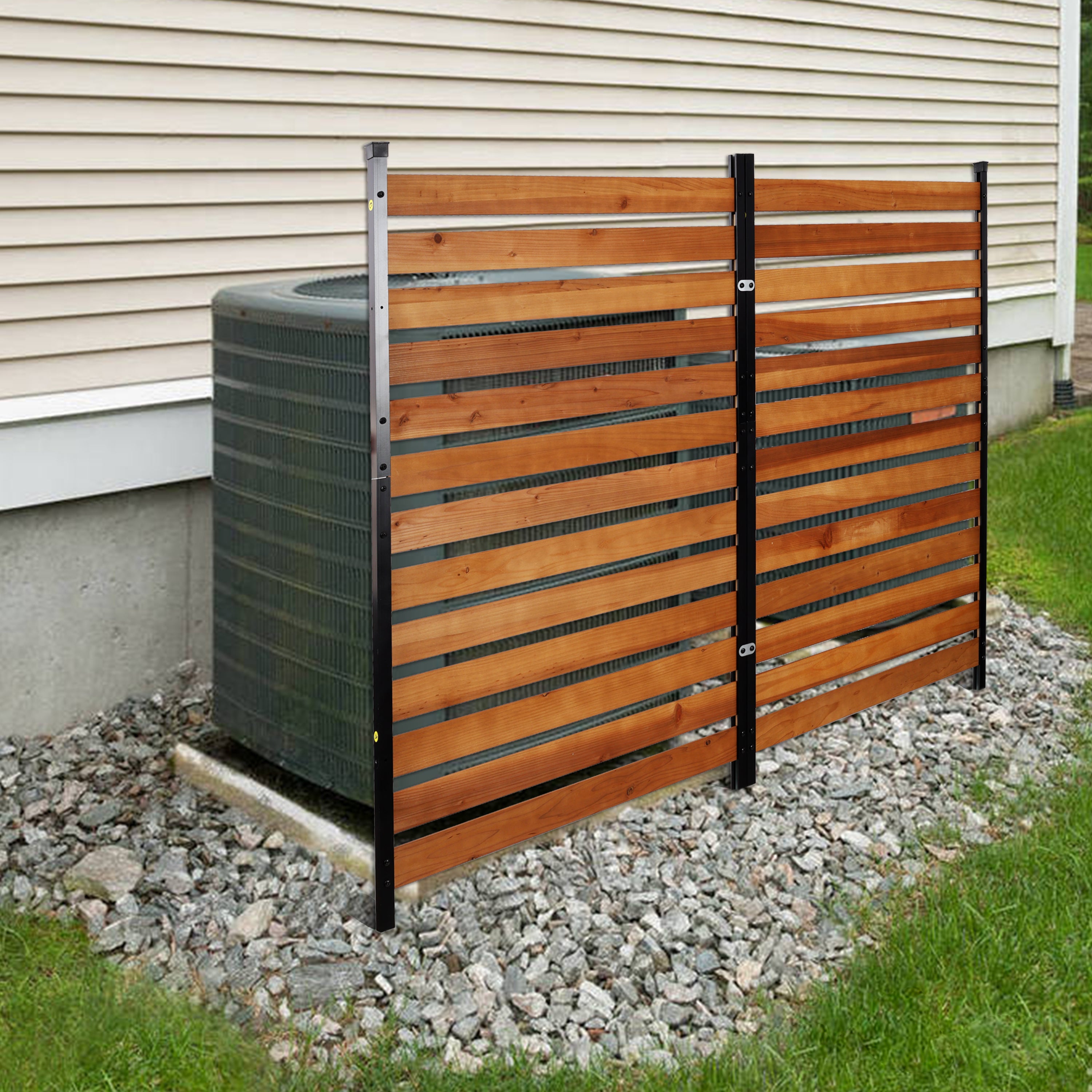 2‑Panel Solid Wood Outdoor Privacy Screen — 38" W x 76" H Each, AC Fence & Trash Can Enclosure, Brown