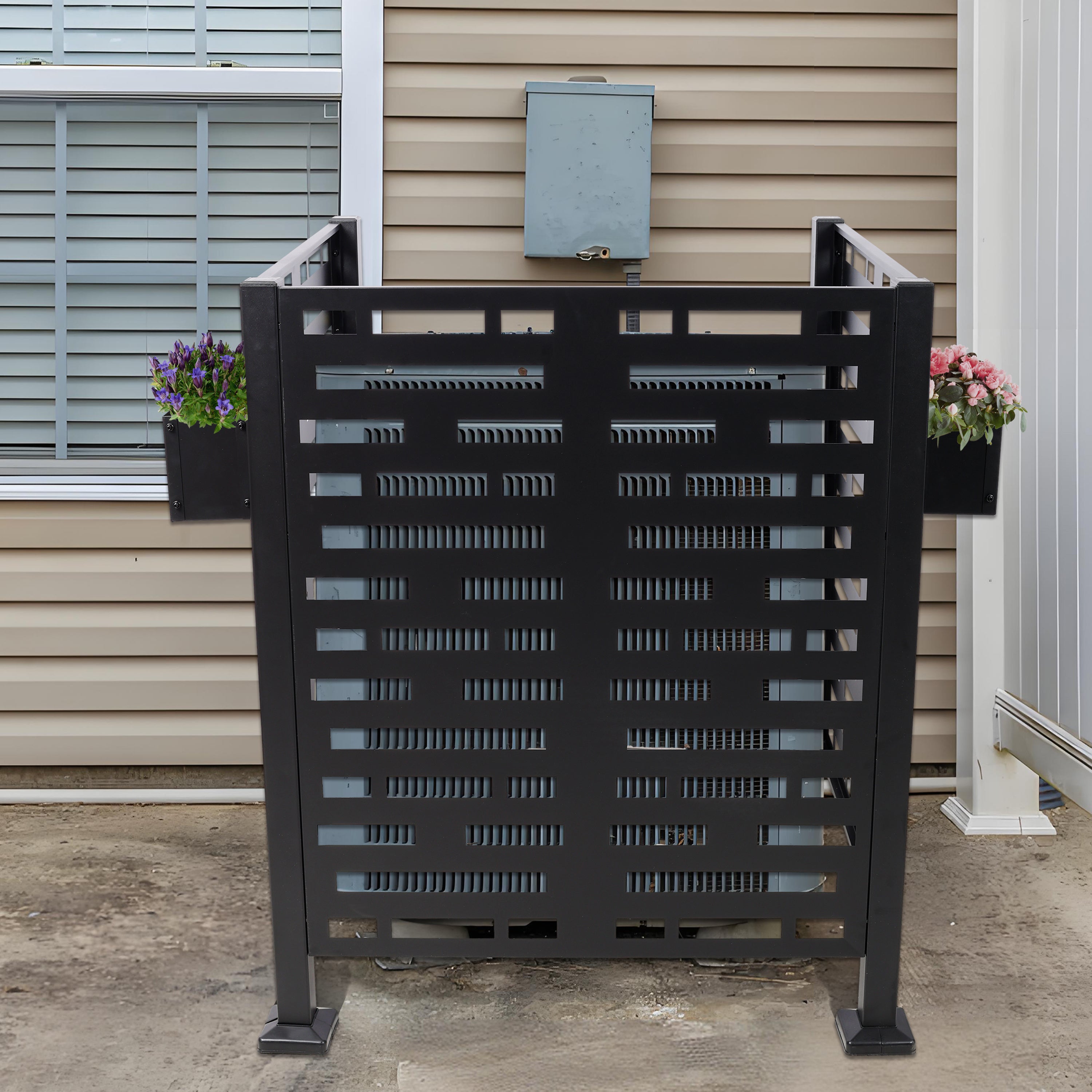 3 x 3 FT Metal Privacy Fence with Planter Boxes — AC Unit & Trash Can Enclosure, Black