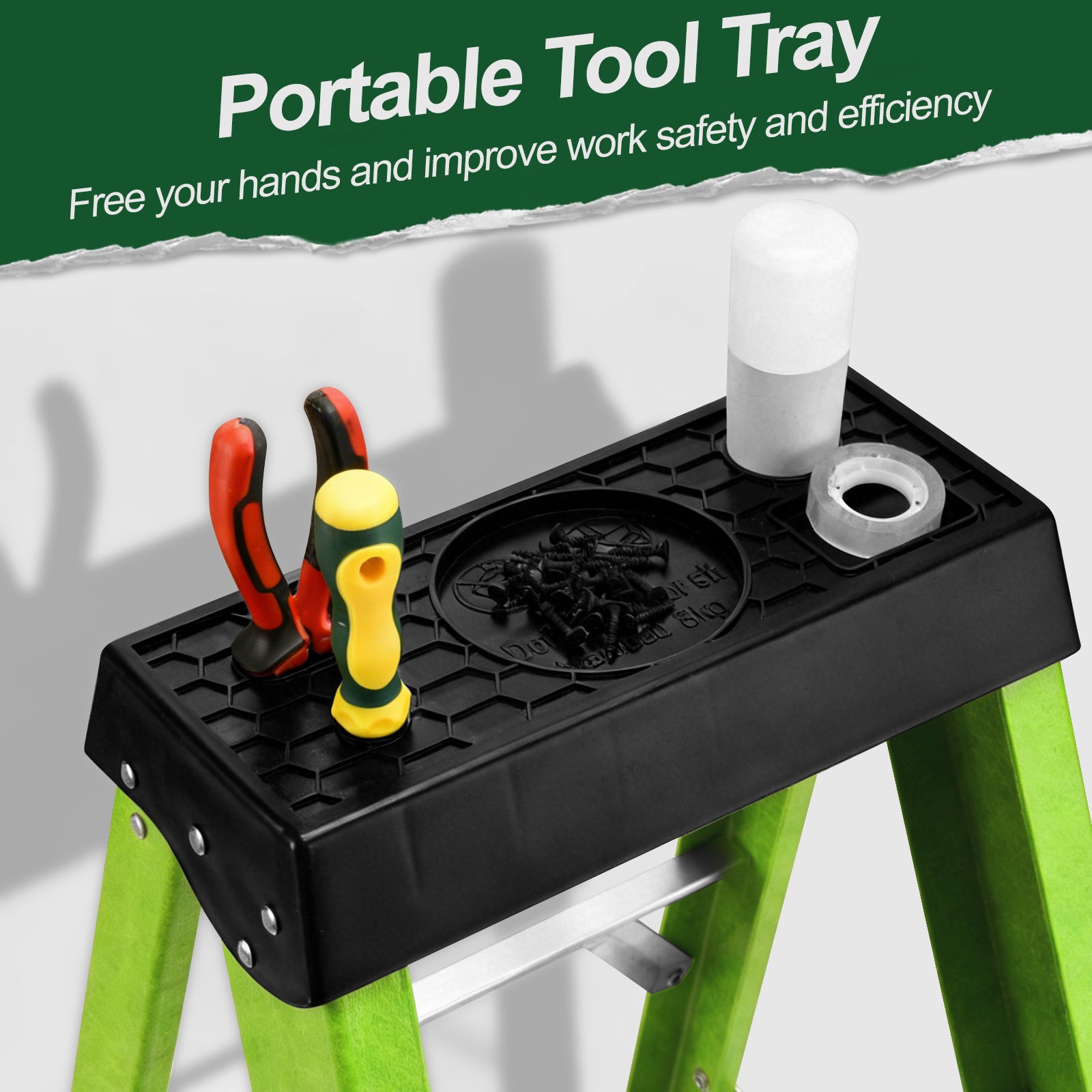 Fiberglass Step Ladder — Non‑Conductive, 330 lb Capacity, Safety Green, 11" Step Spacing