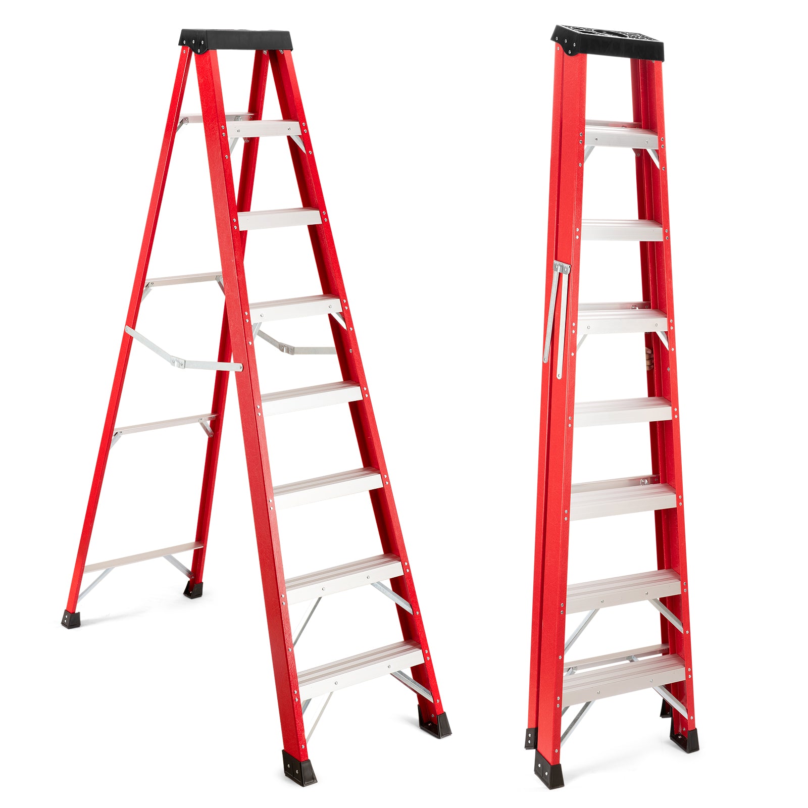 Fiberglass Step Ladder — 330 lb Capacity, Non‑Conductive, Safety Red, 11" Step Spacing