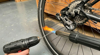 DIY tip showing how to fix a frayed bike cable using a drill and a torch
