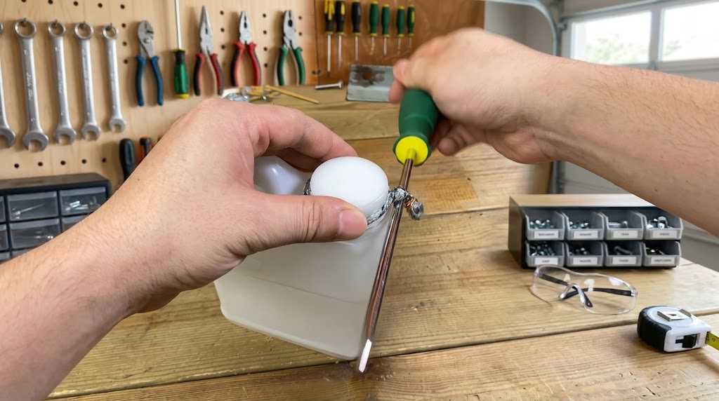 How to quickly unscrew a stuck bottle cap using a cord and screwdriver