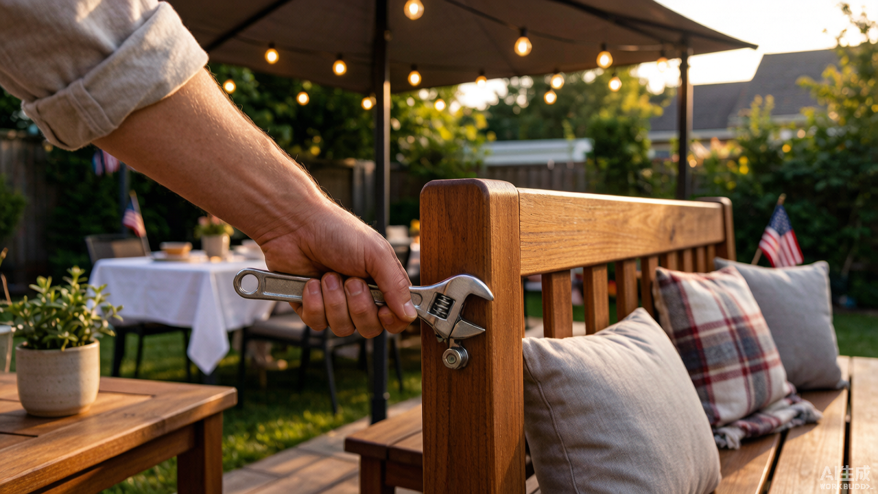 Labor Day backyard prep securing canopies benches and yard fixtures with strong hardware - HomeDIYer