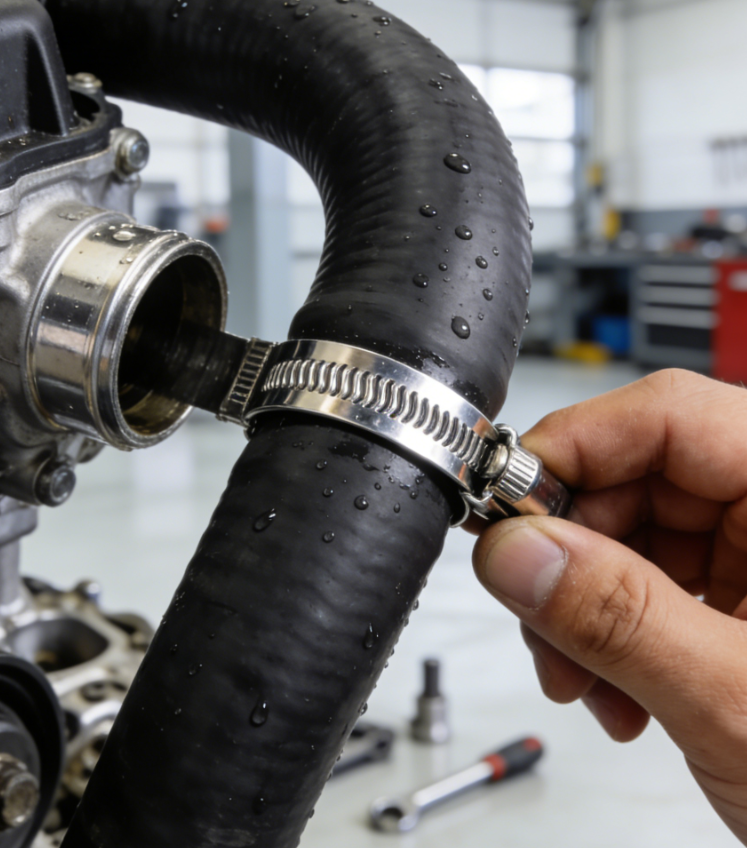 Stainless steel hose clamp installed on automotive radiator hose | HomeDIYer