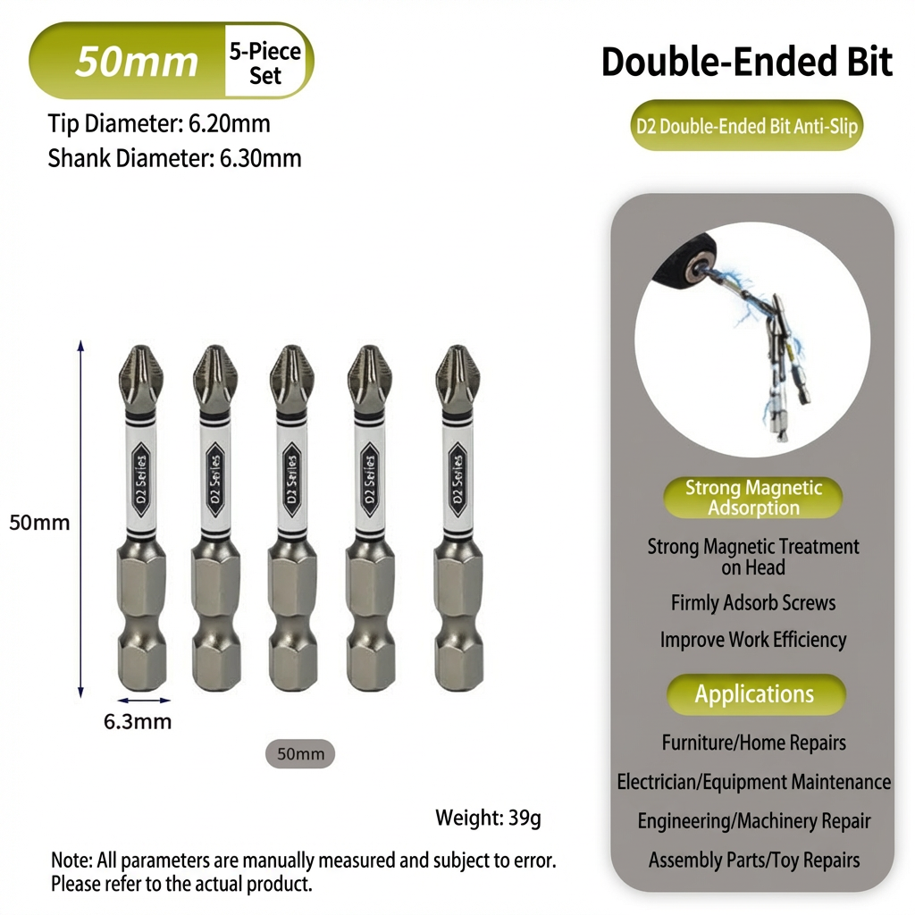 D2 Steel Anti-Slip Magnetic Impact Screwdriver Bits | Nunchaku-Style Single-End Bits