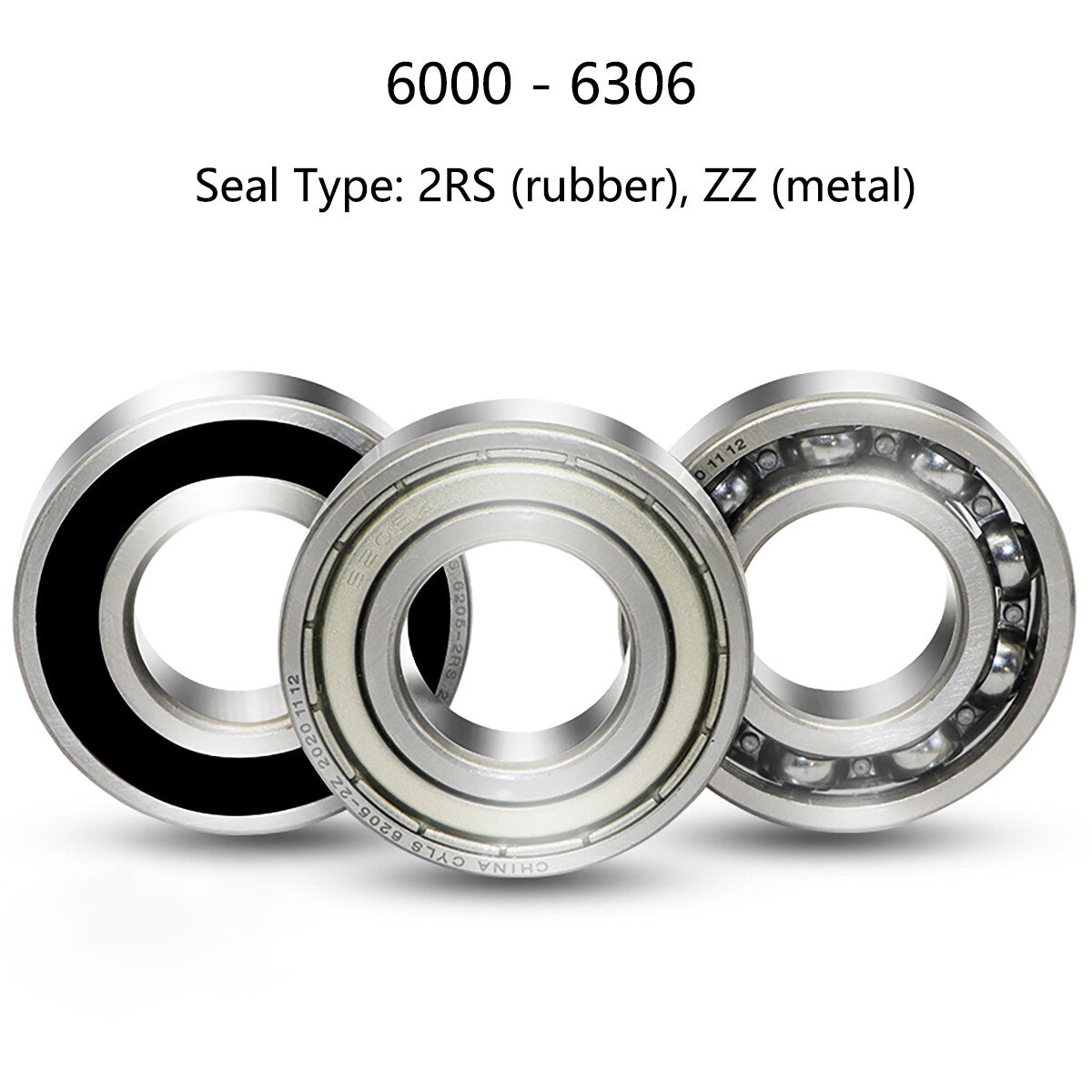 6000-6306 Deep Groove Ball Bearings 2RS Rubber-ZZ Metal Seals - Choose Size