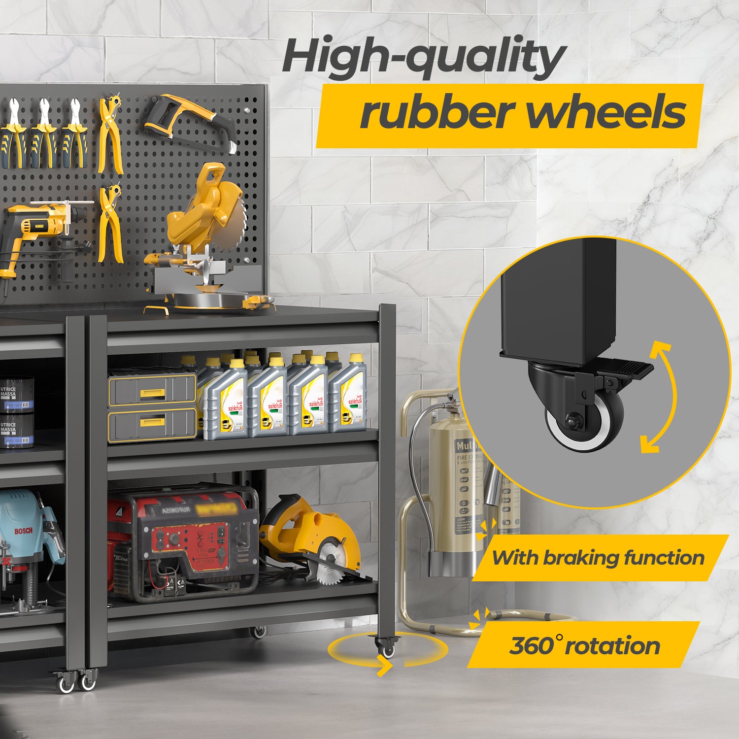 Work Bench with Pegboard,Heavy Duty 1000lbs Capacity Workbench with Wheels Adjustable Shelves,Tool Cart,Work Table for Garage Warehouse47.2 H*33.46" W*18" D