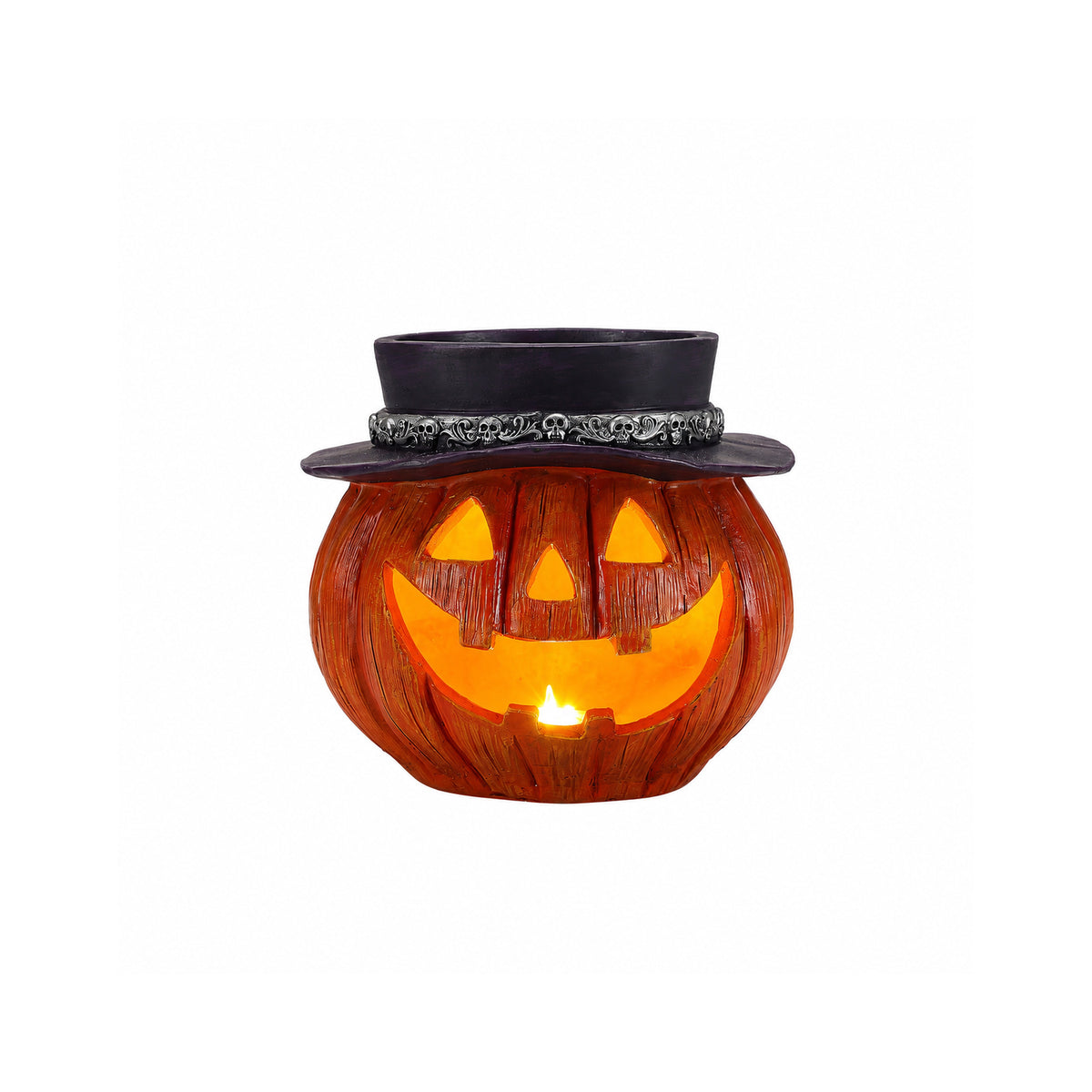 Halloween Pumpkin Candy Bowl with LED Light and Witch Hat