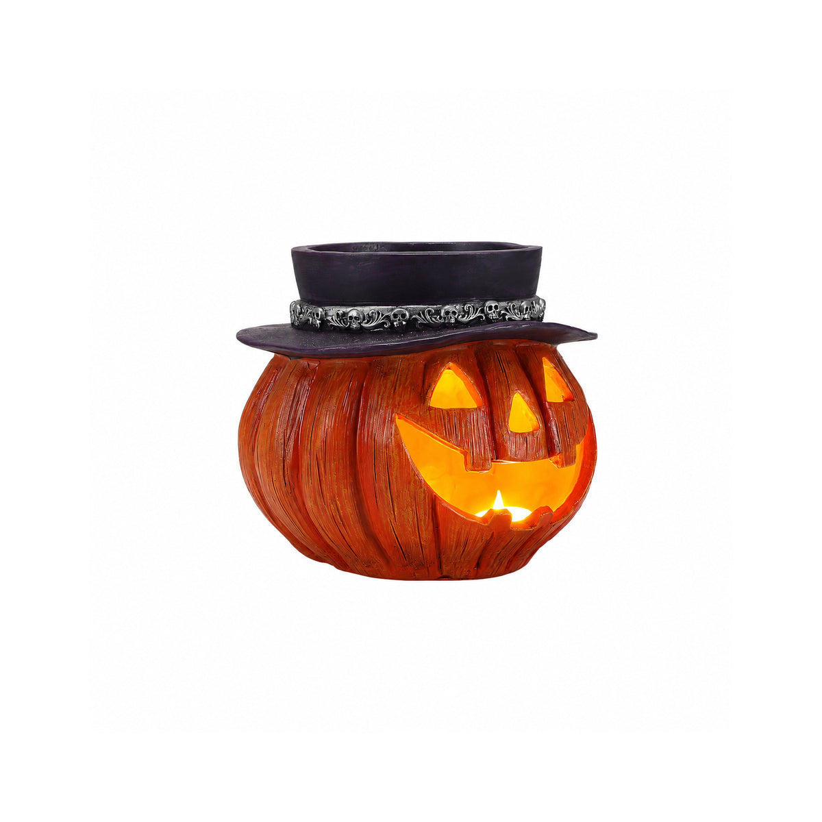 Halloween Pumpkin Candy Bowl with LED Light and Witch Hat