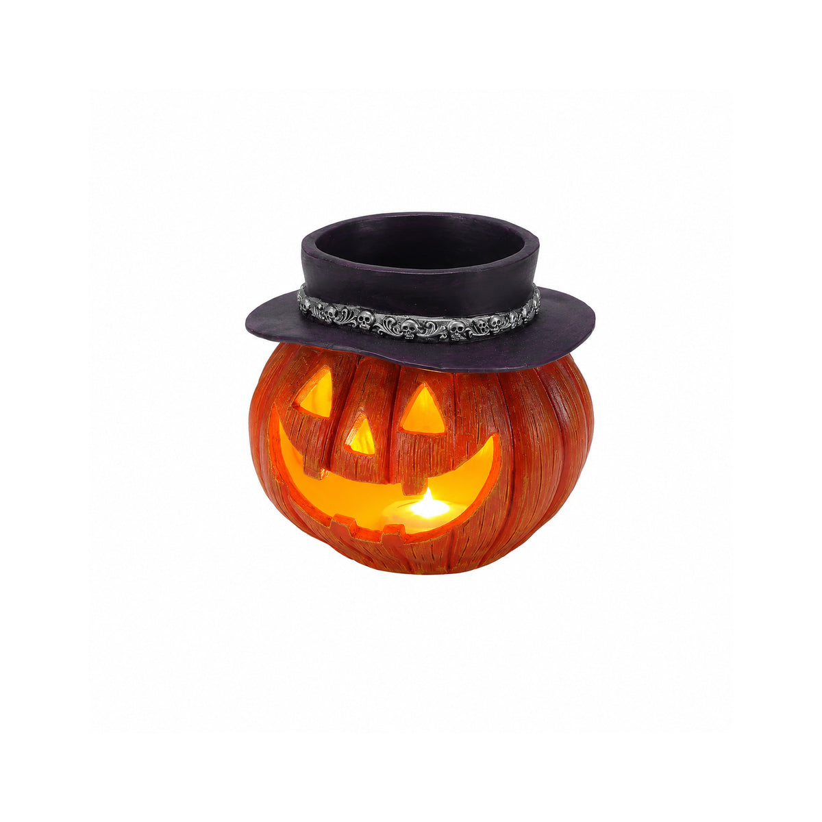 Halloween Pumpkin Candy Bowl with LED Light and Witch Hat