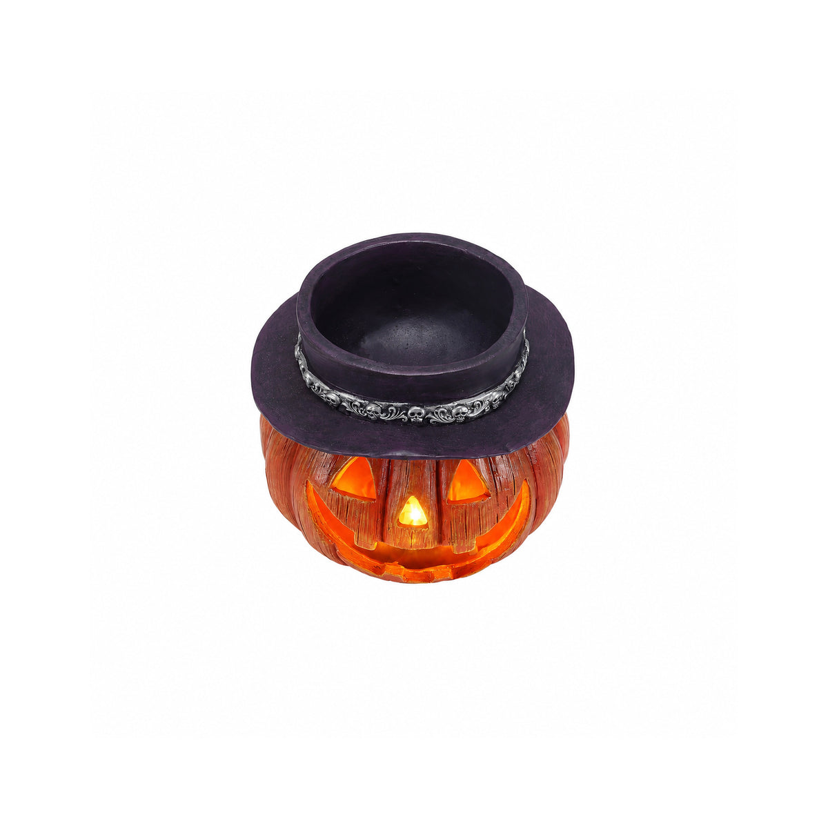 Halloween Pumpkin Candy Bowl with LED Light and Witch Hat