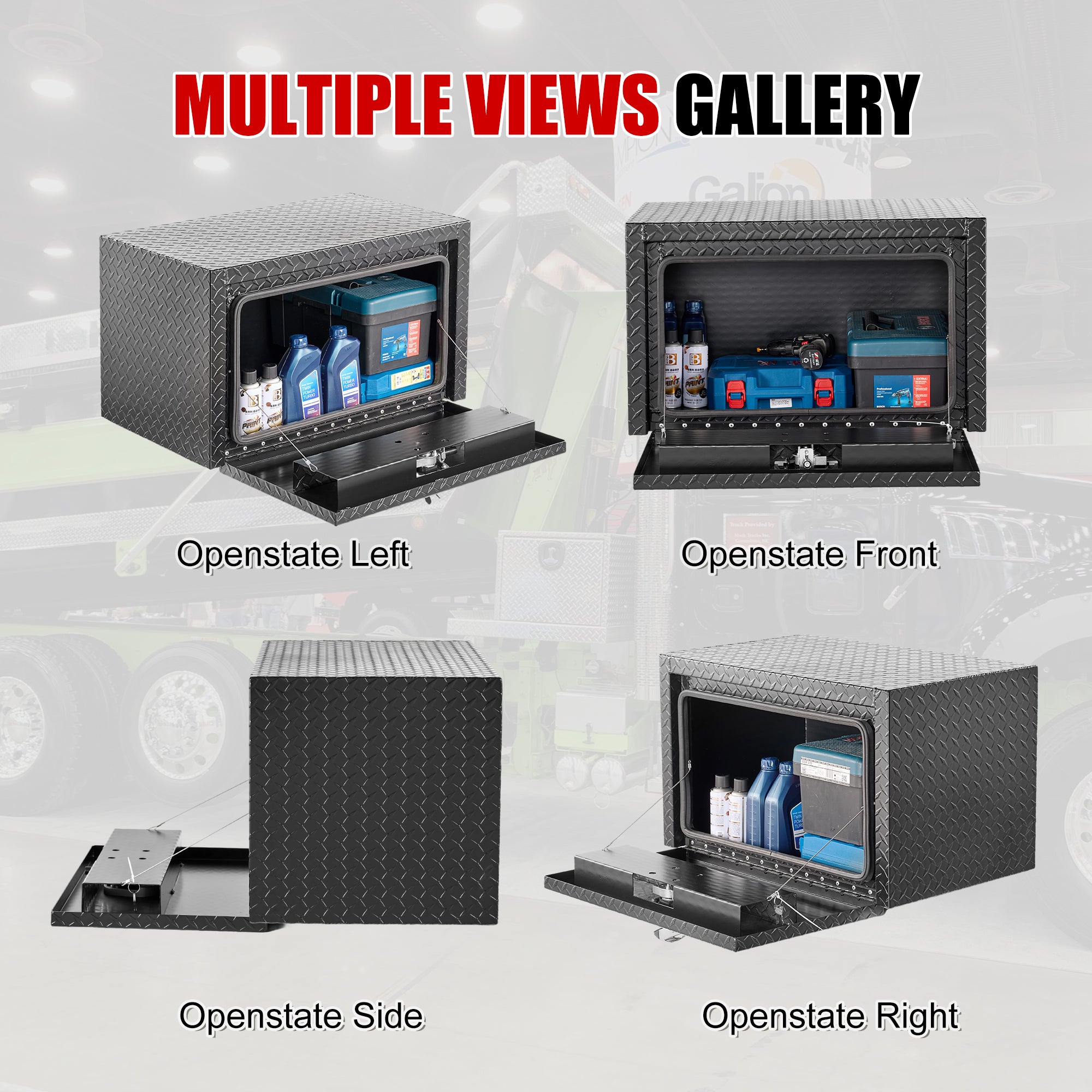 30" Aluminum Underbody Truck Tool Box — Matte Black Diamond Plate, Waterproof & Lockable