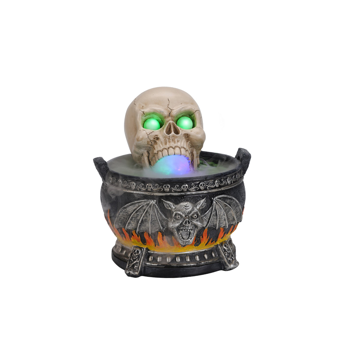Halloween Skull Cauldron Statue with LED Lights & Mist, Resin