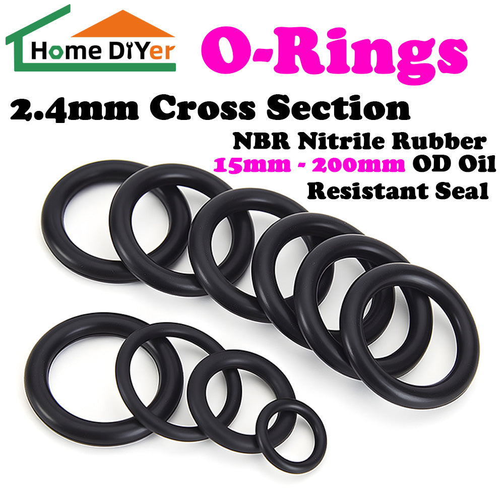 2.4mm Cross Section O-Rings NBR Nitrile Rubber 15mm - 200mm OD Oil Resistant Seal