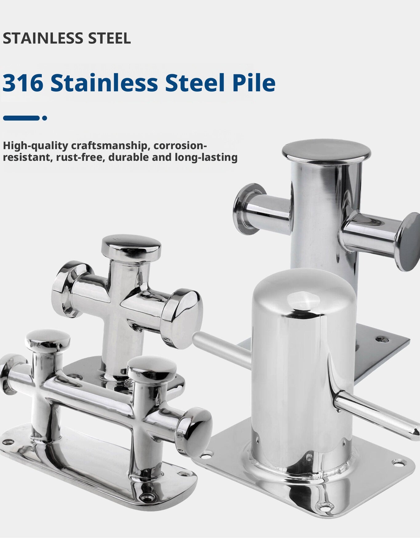 316 Stainless Steel Marine Bollard - Cross Cleat & Tube Pile for Boat Docking, Ship Mooring & Dock Hardware