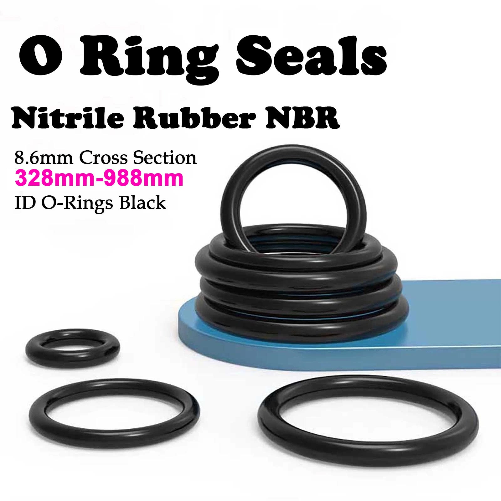 Nitrile Rubber NBR O Ring Seals 8.6mm Cross Section 328mm-988mm ID O-Rings Black