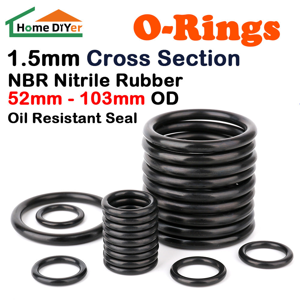 100PCS 1.5mm Cross Section O-Rings NBR Nitrile Rubber 52mm - 103mm OD Oil Resistant Seal