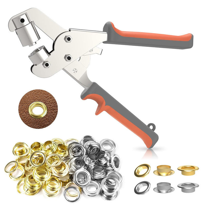 Eyelet Hole Punch Pliers Kit – Button Setting Tool with 100 Sets Metal Eyelets & Washers