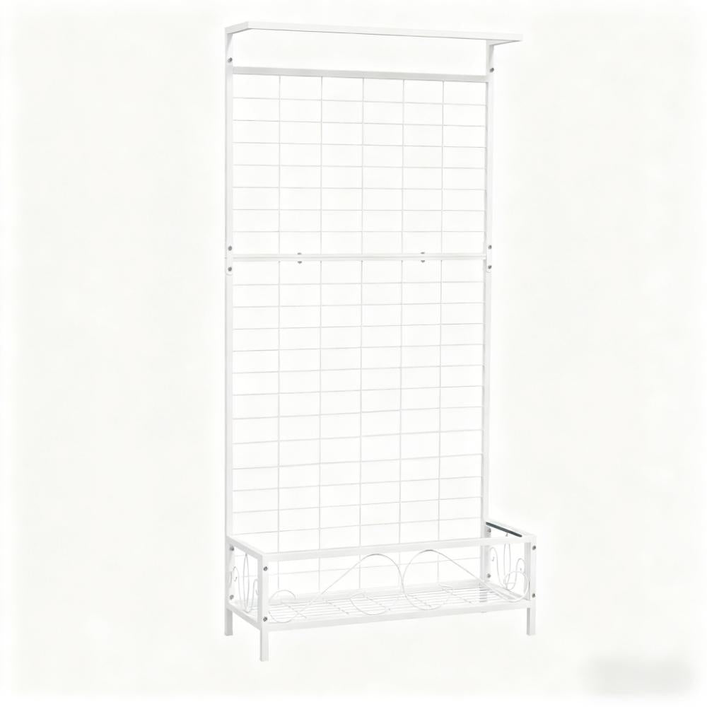 White Plant Holder,Metal Tall Plant Stand with Trellis and Hanging Bar,for Indoor Outdoor Use