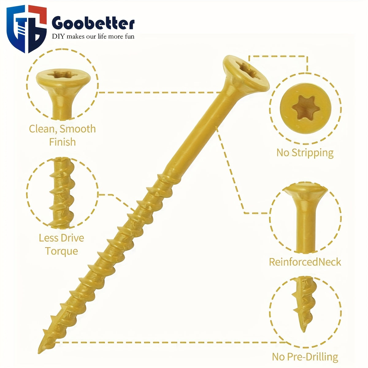 300Pcs Yellow Deck Screws 4 Inch – #10 x 4" Galvanized Wood Screws, Torx/Star Drive, Self Tapping, Includes 2 T25 Bits