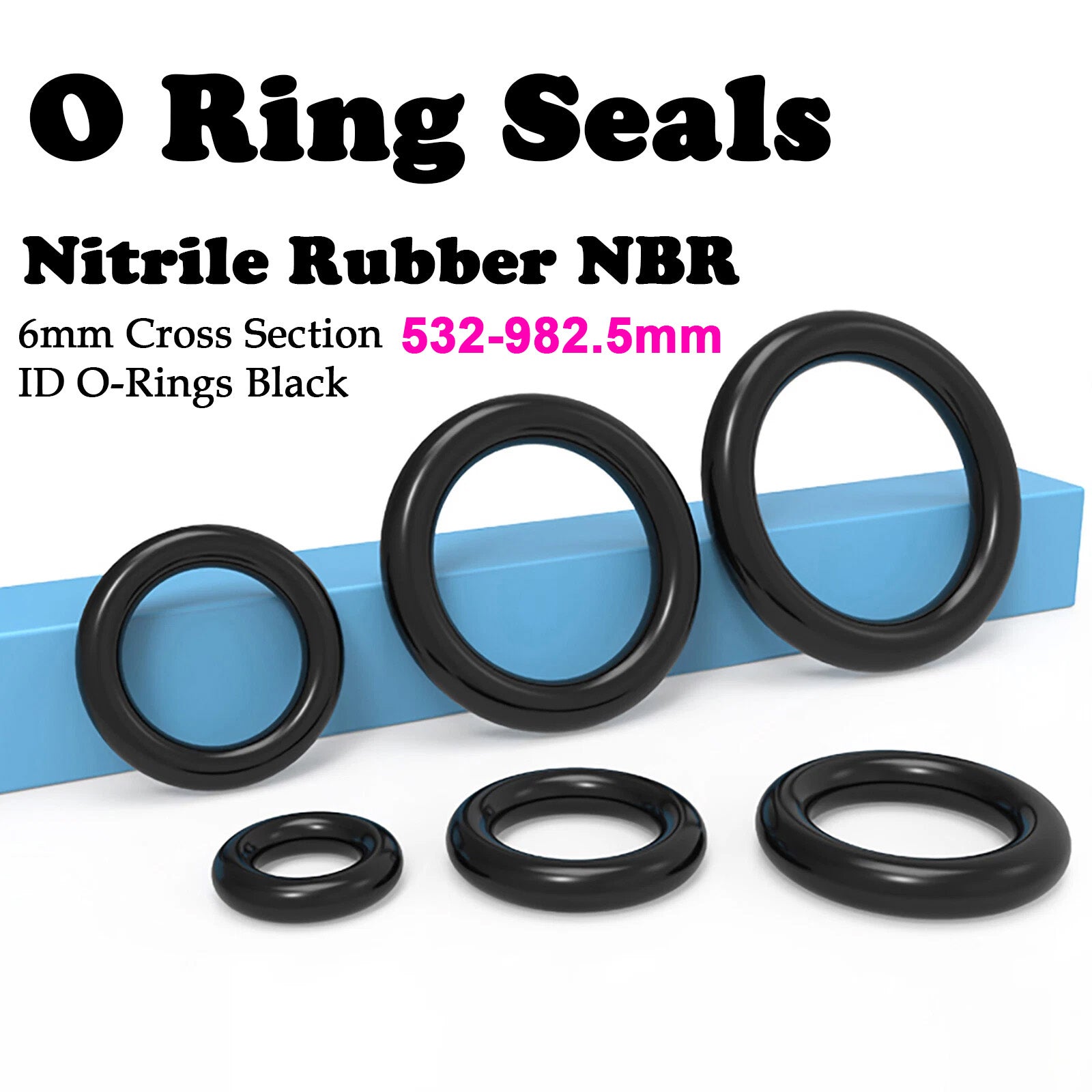Nitrile Rubber NBR O Ring Seals 6mm Cross Section 532mm-982.5mm ID O-Rings Black