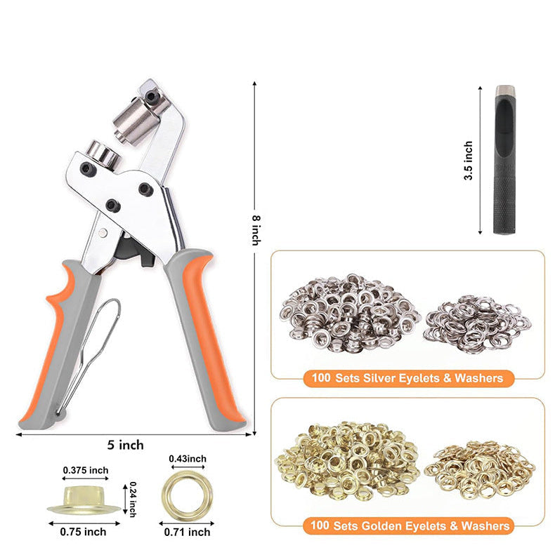 Eyelet Hole Punch Pliers Kit – Button Setting Tool with 100 Sets Metal Eyelets & Washers