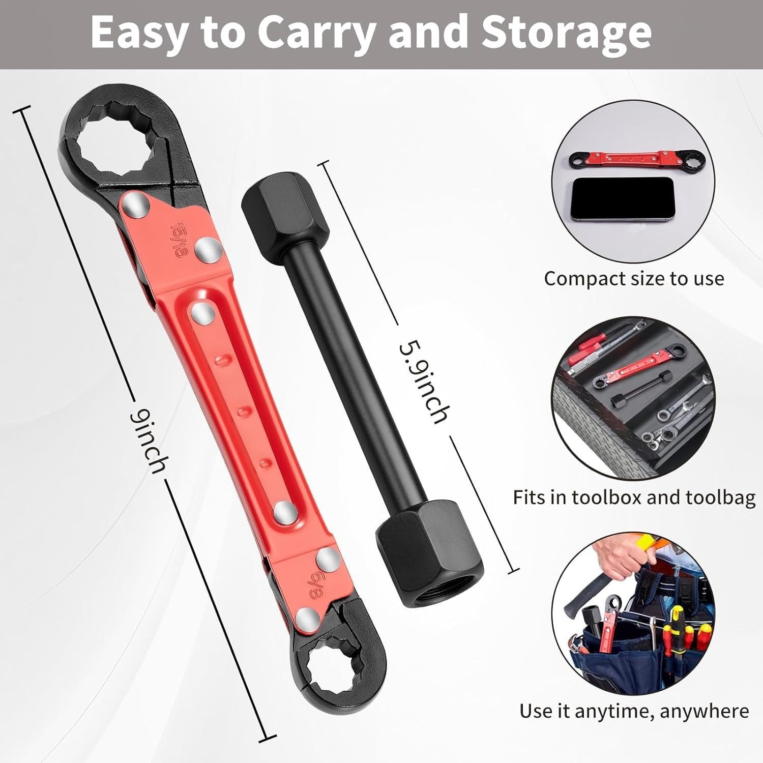 Angle Stop Removal Kit – Dual-End Plumbing Wrench Tool Set, 15/16" & 5/8" + 1/2" & 3/8" MPT