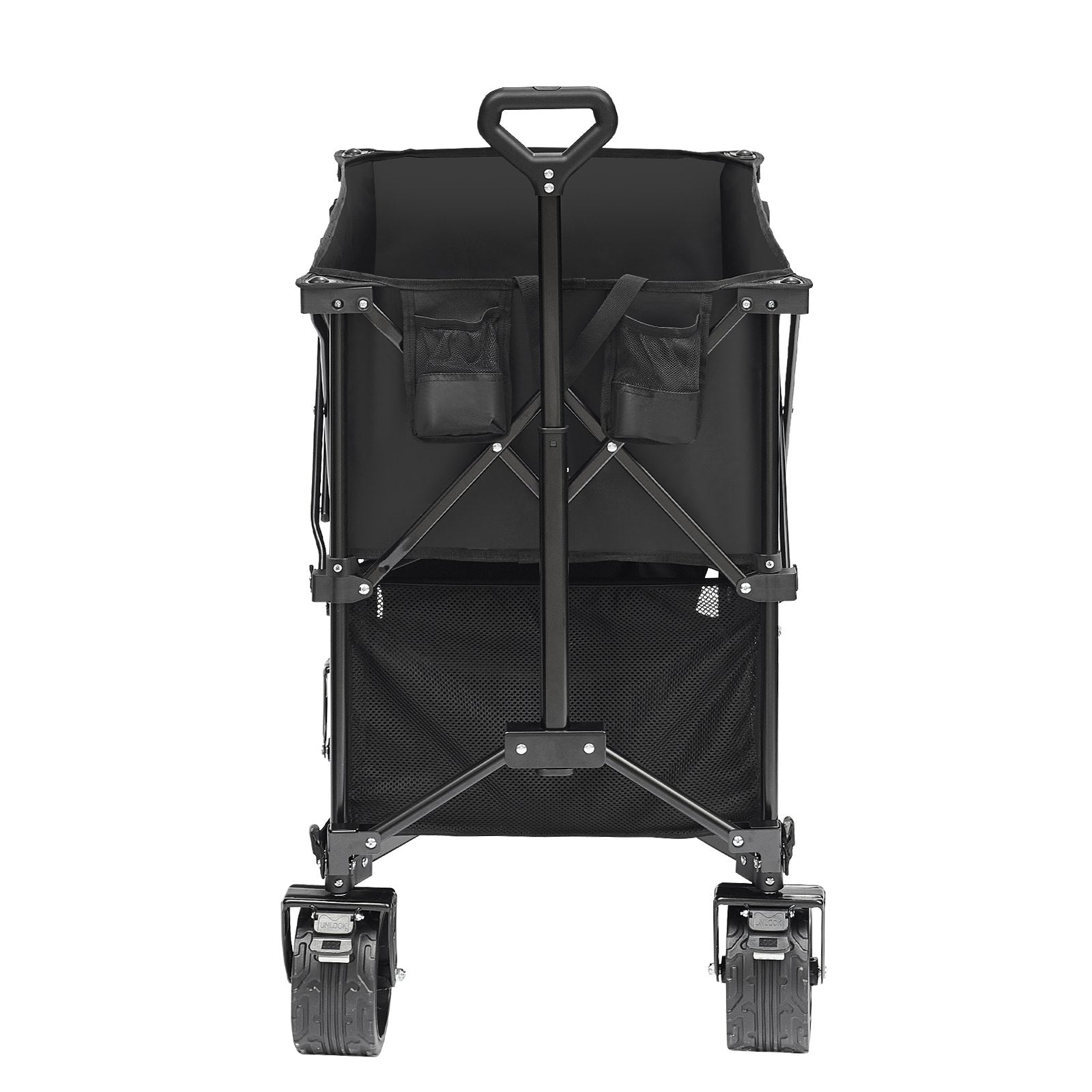 Foldable Double Decker Wagon, 400L Collapsible Wagon Cart with All-Terrain Wheels, Heavy Duty Folding Wagon Cart 350-450 lb Weight Capacity for Camping, Shopping, Garden, 52" Extra Long Extender