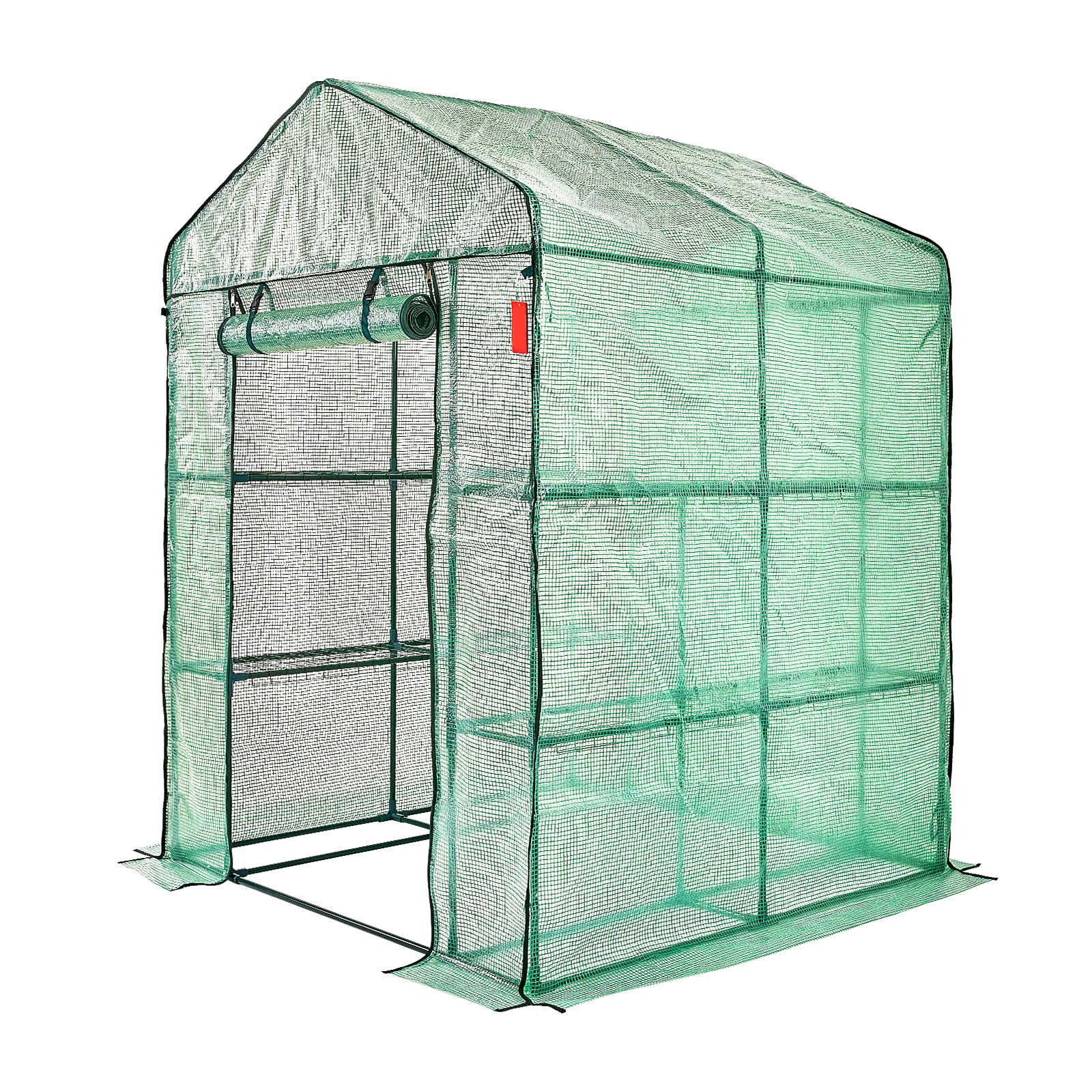 4.6ft x 4.6ft x 6.6ft Walk‑In Greenhouse with 4 Shelves — High‑Strength PE Cover Roll‑Up Door & Steel Frame Green