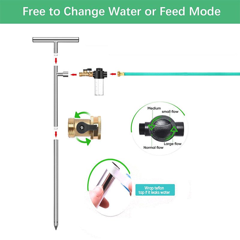 Tree Watering Spike, Deep Root Watering Tool for Trees with Fertilizer Bottle, Stainless Steel Root Feeder for Garden|T - Handle - HomeDIYer