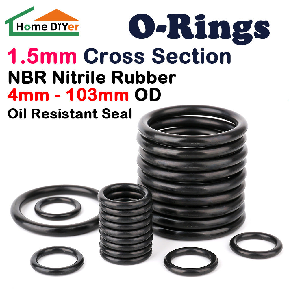 2/10PCS 1.5mm Cross Section O-Rings NBR Nitrile Rubber 4mm - 103mm OD Oil Resistant Seal