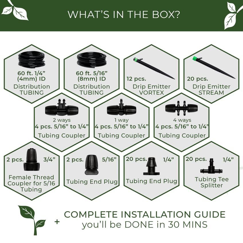 Drip Irrigation System - Adjustable Premium Irrigation System for Garden - Complete Drip Irrigation Kit with Drip Emitters - HomeDIYer