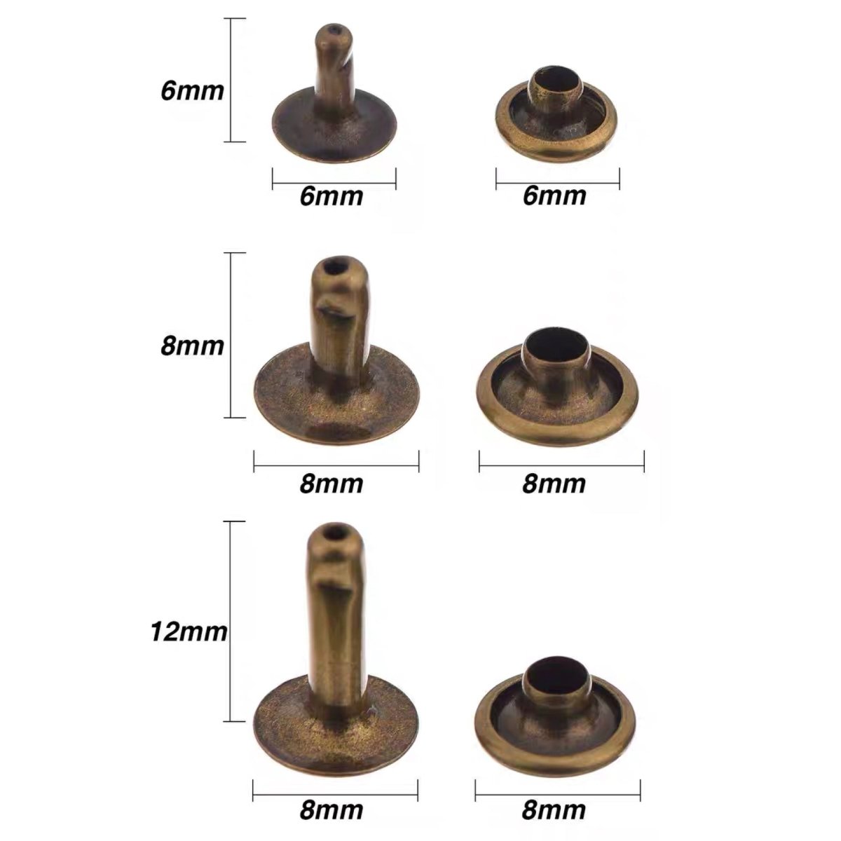 180x hollow rivets single head 6/8/12mm leather rivets double cap rivet metal rivets - HomeDIYer