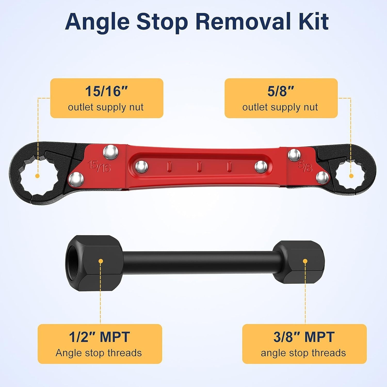 Angle Stop Removal Kit – Dual-End Plumbing Wrench Tool Set, 15/16" & 5/8" + 1/2" & 3/8" MPT