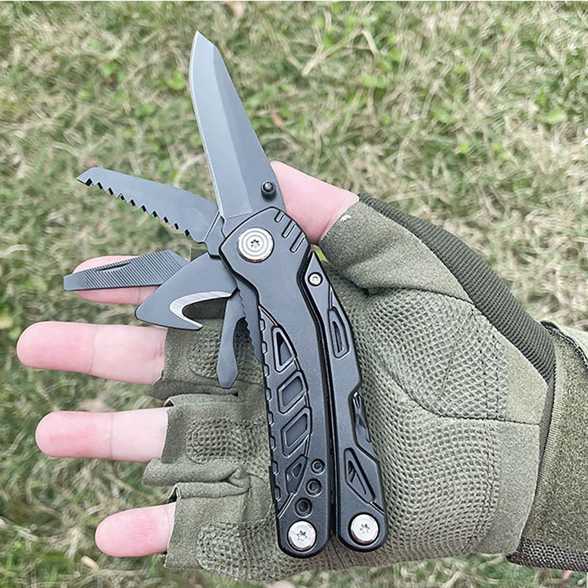 Multitool Knife, Pohaku 13 in 1 Pocket Multitool, Multi Tool with 3" Large Blade, Safety Locking Design, Spring - Action Plier, Durable Nylon Sheath for Outdoor, Camping, Fishing, Survival,Hiking - HomeDIYer