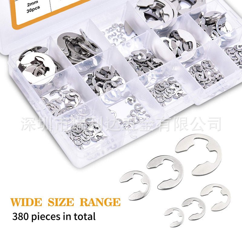 380Pcs 14 Sizes Stainless Steel E - Clip Circlip Kit Retaining Ring Assortment Set - HomeDIYer