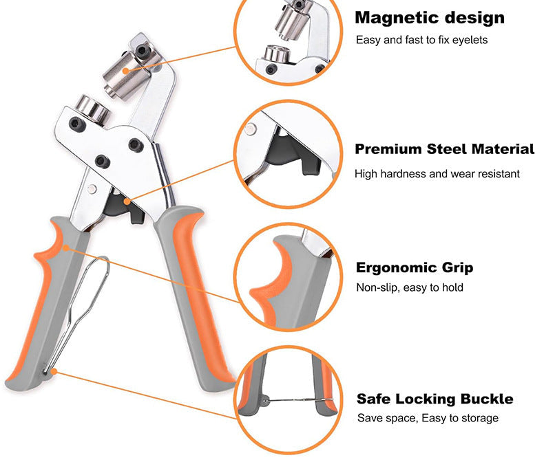 Eyelet Hole Punch Pliers Kit – Button Setting Tool with 100 Sets Metal Eyelets & Washers