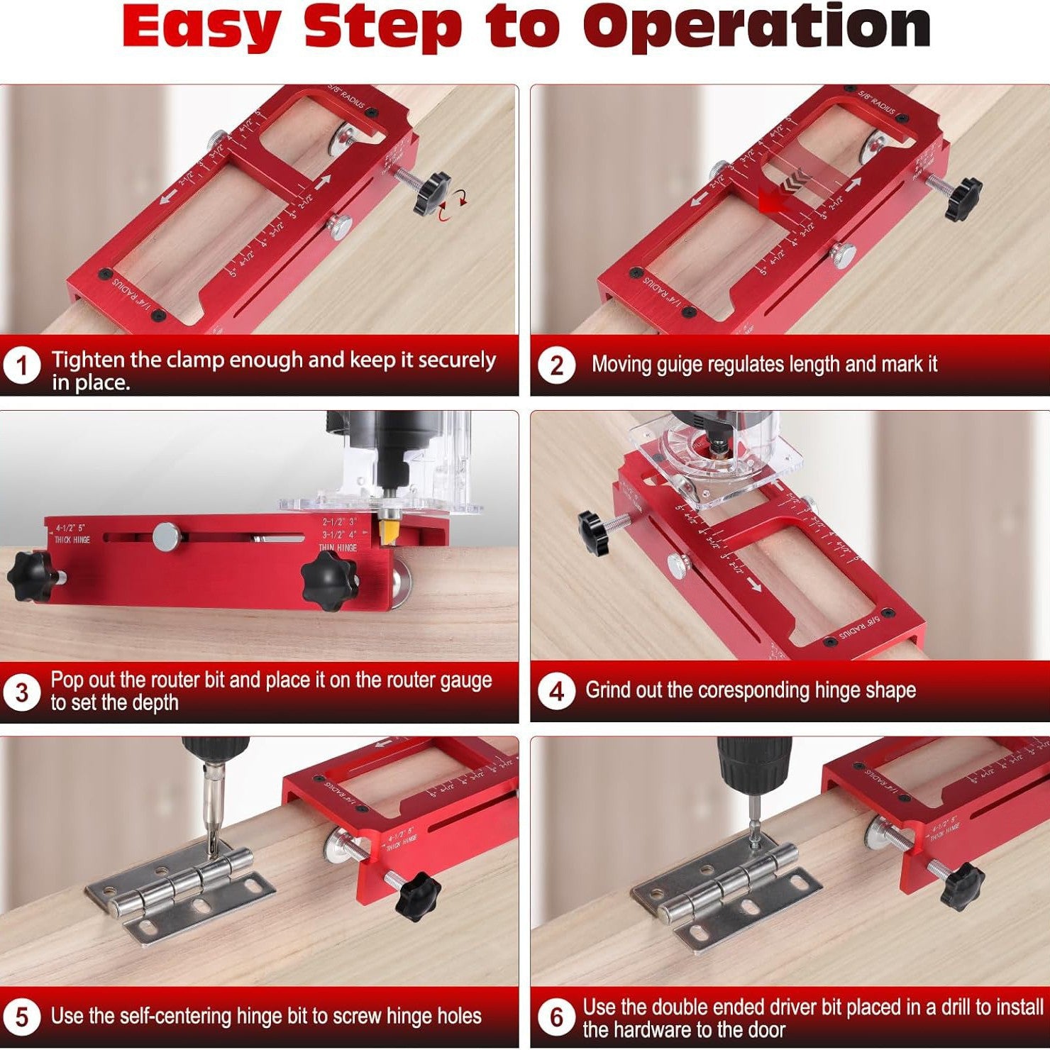 Door Hinge Installation Kit with Jig, Router Bit & Self-Centering Drill Bit