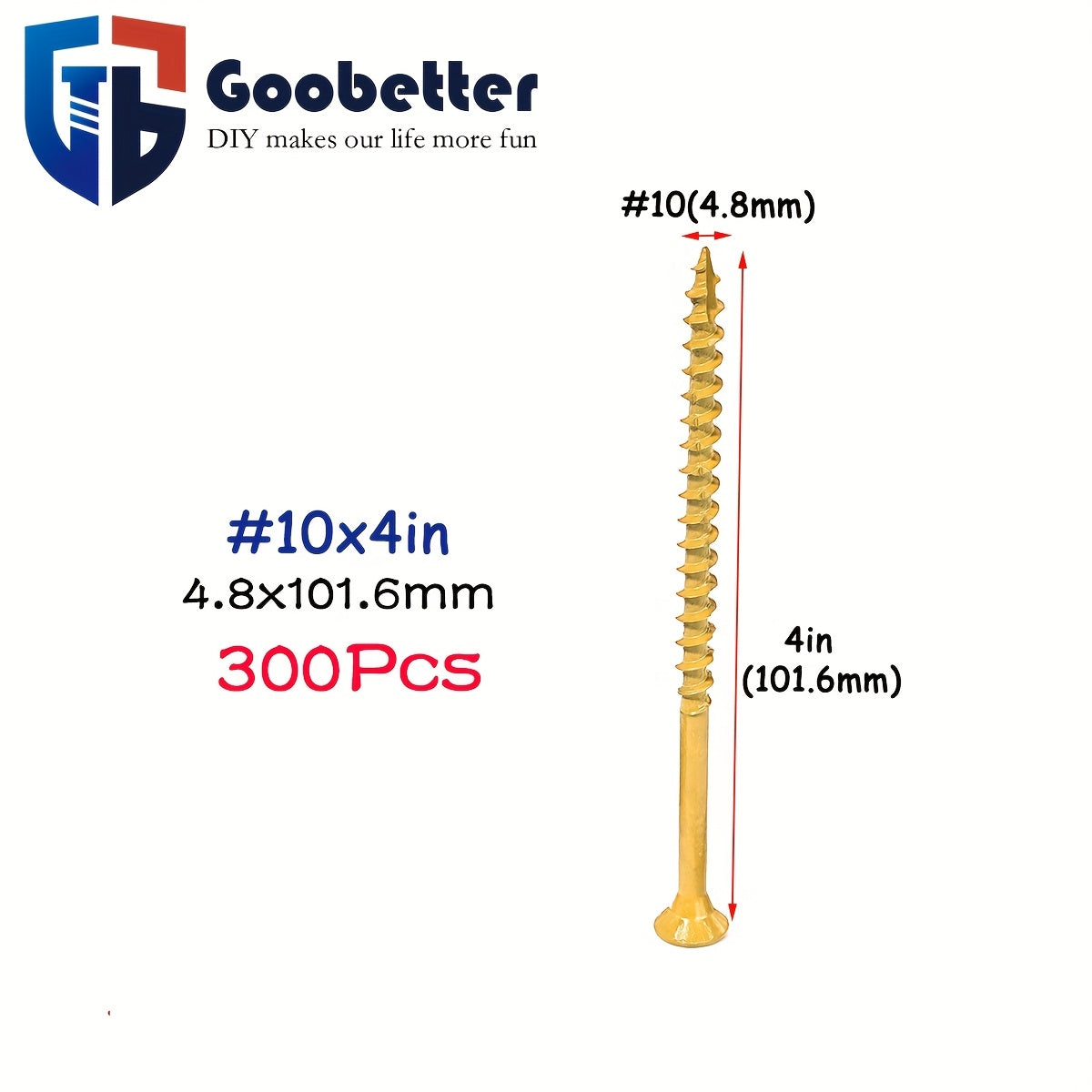 300Pcs Yellow Deck Screws 4 Inch – #10 x 4" Galvanized Wood Screws, Torx/Star Drive, Self Tapping, Includes 2 T25 Bits